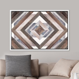 SIGNWIN Framed Canvas Print Wall Art Western Decor Geometric Diamond Pattern Collage Abstract Shapes Modern Art Decorative Nordic Rustic Wood Panel for Living Room, Bedroom, Office - 24"x36" White
