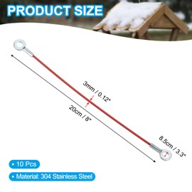 MECCANIXITY 304 Stainless Steel Lanyard Cable 20cmx3mm, Red Vinyl Coated Eyelets Ended Short Wire Rope Lanyard Safety Tether, 10Pcs