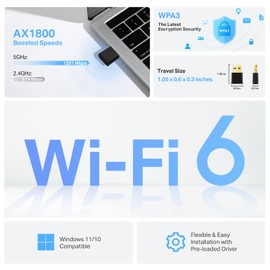 TP-Link Nano USB WiFi 6 Adapter for PC(Archer TX20U Nano) - AX1800 2.4G/5G Dual-Band Wireless Network Transceiver Adapter for Desktop PC, OFDMA, MU-MIMO, WPA3, Travel Size, Supports Windows 11/10