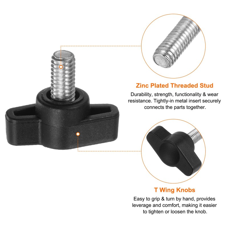 sourcing map 10pcs Tee Wing Knobs Thumb Screws M6 x