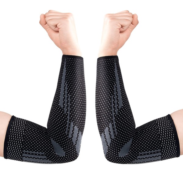 Thx4COPPER Arm Compression Sleeve (2 Pack)– Elastic Compression Arm Brace for Tendonitis, Golf, Tennis Elbow, Fitness, Pain Relief- Aid in Recovery for Women and Men- Supportive Comfortable Breathable
