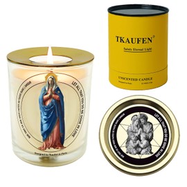 Virgin Mary White Unscented Soy Wax Jar Candle, Prayer Candle, Hand Crafted Devotional Religious Gift for Home Office, 12 Oz/59 Hours