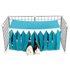 ONEJU Guinea Pig Hideout - Guinea Pig Corner Hideout, Four-Sided Fringes, Rectangular Top and Washable Hides, Suitable Hides for Guinea Pigs and Rabbit, No Metal Fences, Blue