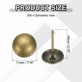 PATIKIL 200 Pcs Upholstery Tacks 0.75" x 7/16" Head Dia Vintage Thumb Nails Pins Round Head Metal Push Tack Pin for DIY Furniture Sofa Chair Decor