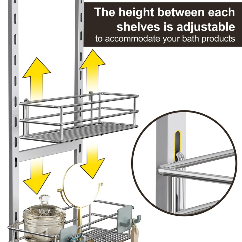 Orimade 4 Tier Adjustable Anti-slip Shower Caddy over Shower Head,Rustproof