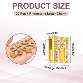 PATIKIL Rhinestone Letter Charm, 30Pcs 10mm Slide Wristbands Pendants Crystal Letter m Charm Pendants Alphabet A-Z for DIY Jewelry Making Necklace Bracelets, Gold Tone