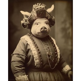 Pig-Faced Woman Vintage 16x20 Unframed Poster - Renaissance-Style Anthropomorphic Pig Art, Quirky Victorian Animal Portrait, Whimsical Farm Animal Artwork with Humor for Rustic Farmhouse Décor