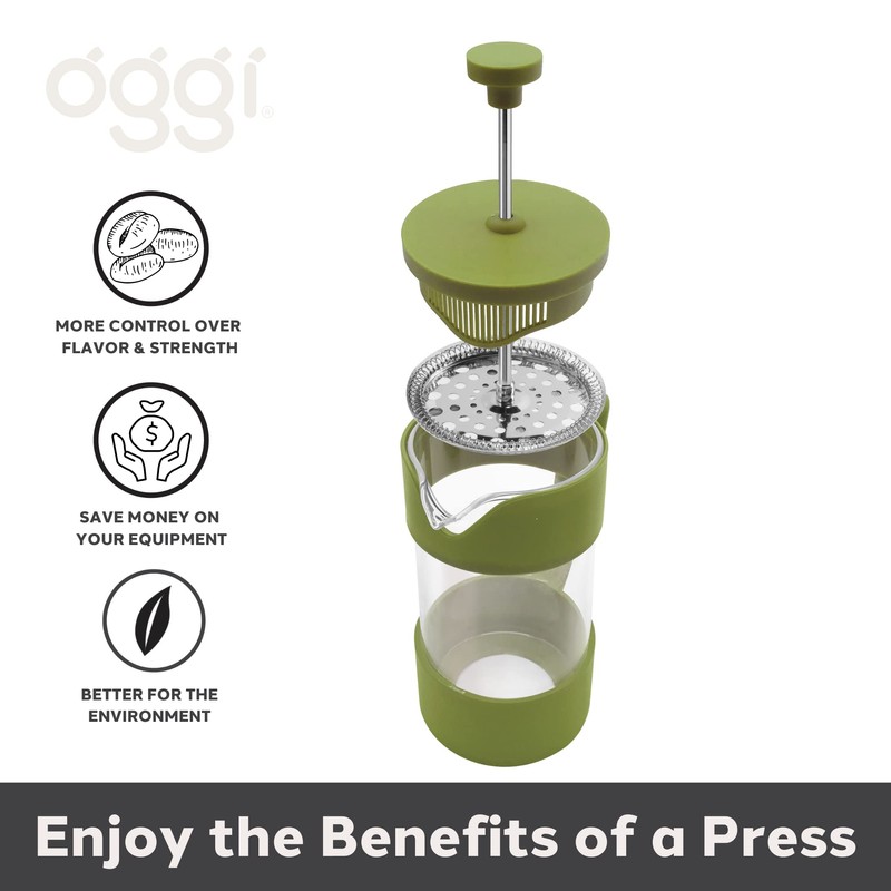 Oggi French Press Coffee Maker (12oz)- Borosilicate Glass, Coffee Press,