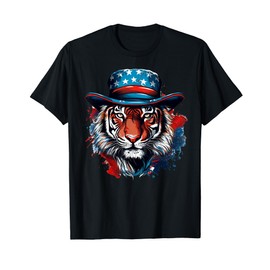 Tiger Wearing American Flag Hat Patriotic Tiger Boys Men T-Shirt