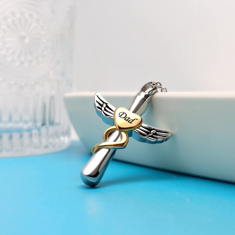 OutstandLong Mom Cross Cremation Jewelry for Ashes Gold Plated Urn