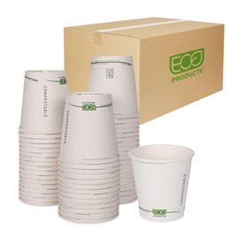 ECO PRODUCTS Compostable Disposable GreenStripe 10oz Coffee Cups, Case of 1000, White Single Wall Hot Paper Cup, Plant Based PLA Lining, Biodegradable