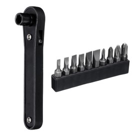 sourcing map Right Angle Screwdriver 4" 90 Degree Magnetic Mini Ratchet Wrench Ratcheting Screwdriver Set with 10pcs Phillips Slotted Bits