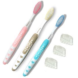 ALAZCO 3pc Soft Bristles Toothbrush Deep Cleaning Sensitive Teeth Gum Extra Fine Bristles Ergonomic Non-Slip Comfort Hold with Caps Pastel Colors BPA-Free