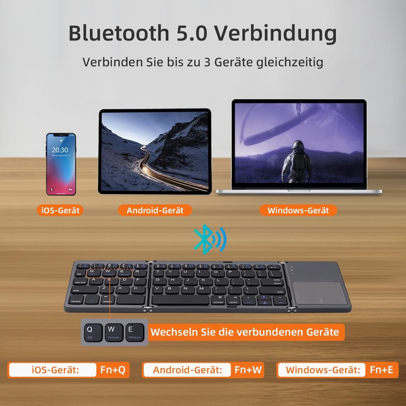 Mcbazel Faltbare Tastatur Bluetooth 5.0 mit Touchpad, Tragbare Kabellose Tastatur
