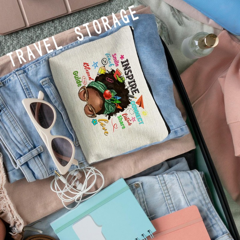 RYYCDOI Black Woman Teacher Gifts Makeup Bag, Teacher Appreciation Gifts