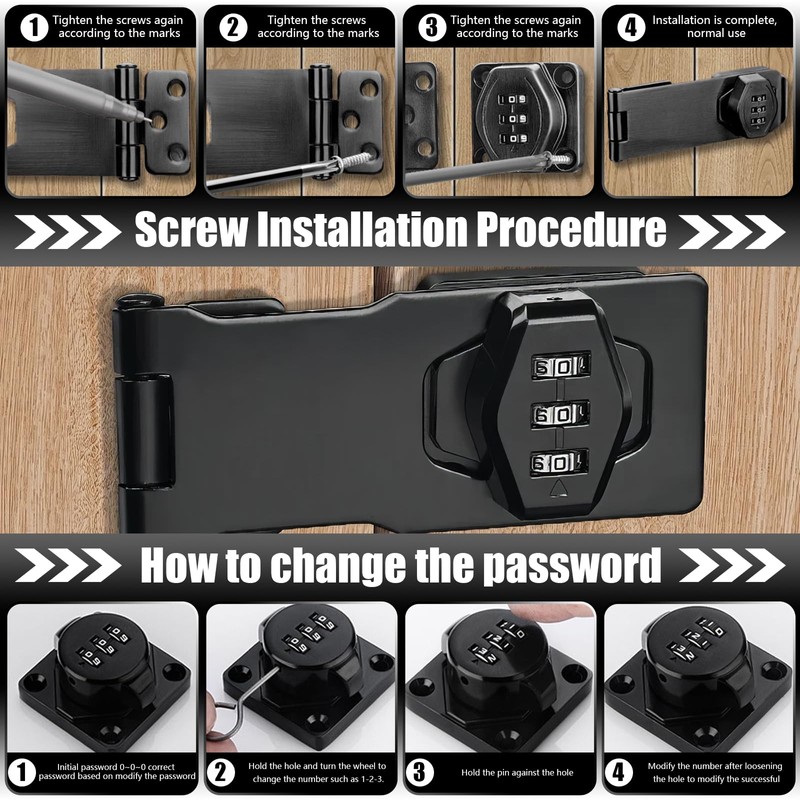 Keyless Hasp Latch Lock, 3-Digit Cabinet Combination Lock, Mechanical Password
