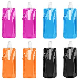 YSBCNK 8 Pack Foldable Water Bottle, Collapsible Water Bottles with Clip, Portable Water Pouch for Hiking, Biking, Travel, Outdoor Sports, 500 Ml Capacity, 4 Colors