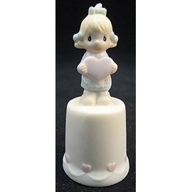 Precious Moments Thimble God is Love, Dear Valentine Girl with Heart 100625