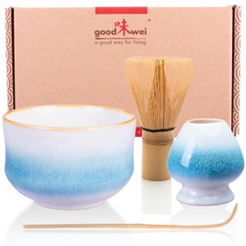 Goodwei Japanese Matcha Complete Set with High-Quality Tea Bowl (Rindō, 80)