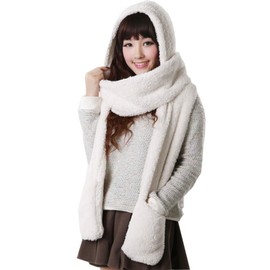 Alltops 3 in 1 Women Hooded Scarf With Mittens Neckwarmer Hoodie Pocket Hat