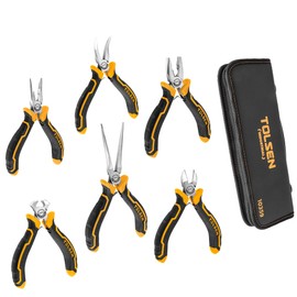 TOLSEN 6-Piece Mini Pliers Set, Needle Nose, Diagonal, Long Nose, Bent Nose, End Cutting and Combination Pliers for Making Crafts, Repair Electronic and Jewelry, with Pouch