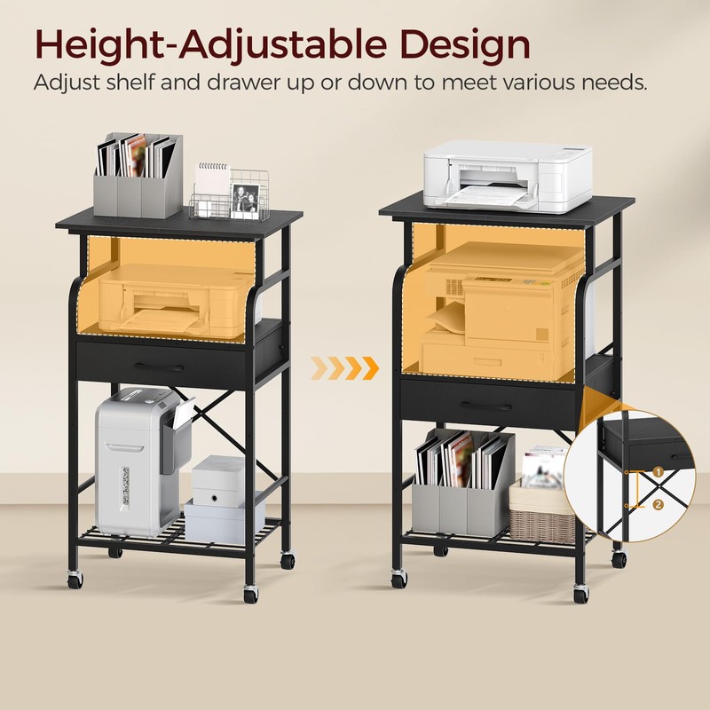 MAHANCRIS Tall Printer Stand, 3 Tier Printer Cart with Storage,