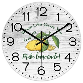 Mighun When Life Gives You Lemons Make Lemonade! Wall Clock Quote Sayings 15 Inch Wall Clocks Battery Operated Silent Non-Ticking Rutic Hanging Clock for Bedroom Living Room Farmhouse Wall Decor