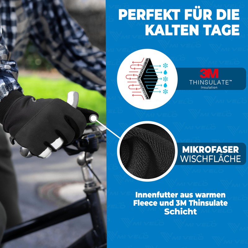 MIVELO Cycling Gloves with Thermal Fleece, Waterproof & Windproof Gloves,