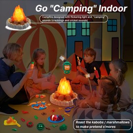 MITCIEN Camping Toys for Kids, Pretend Campfire, Lantern, Safari Hat, Binoculars, Bottle, Toy Food, S'Mores, Toddler Camping Play Set Indoor Outdoor Toys for Kids 3-5 and Up, Boys Girls Gift