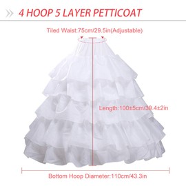 Women's Crinoline Petticoat Underskirt 4 Hoops Skirt 5 Ruffles Layers Trumpet Slip Ball Gown Skirt Half Slips Quinceanera Gown for Wedding Bridal Dress