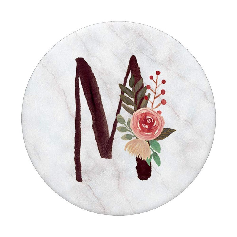 "M" Initial Monogram Letter Watercolor Floral - White Marble