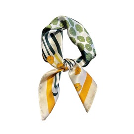 JERLA 100% Pure Mulberry Silk Square Scarf for Hair-26''x26'' Women Men Natural Silk Neckerchief Headscarf Bag scarf (Green and yellow flower)