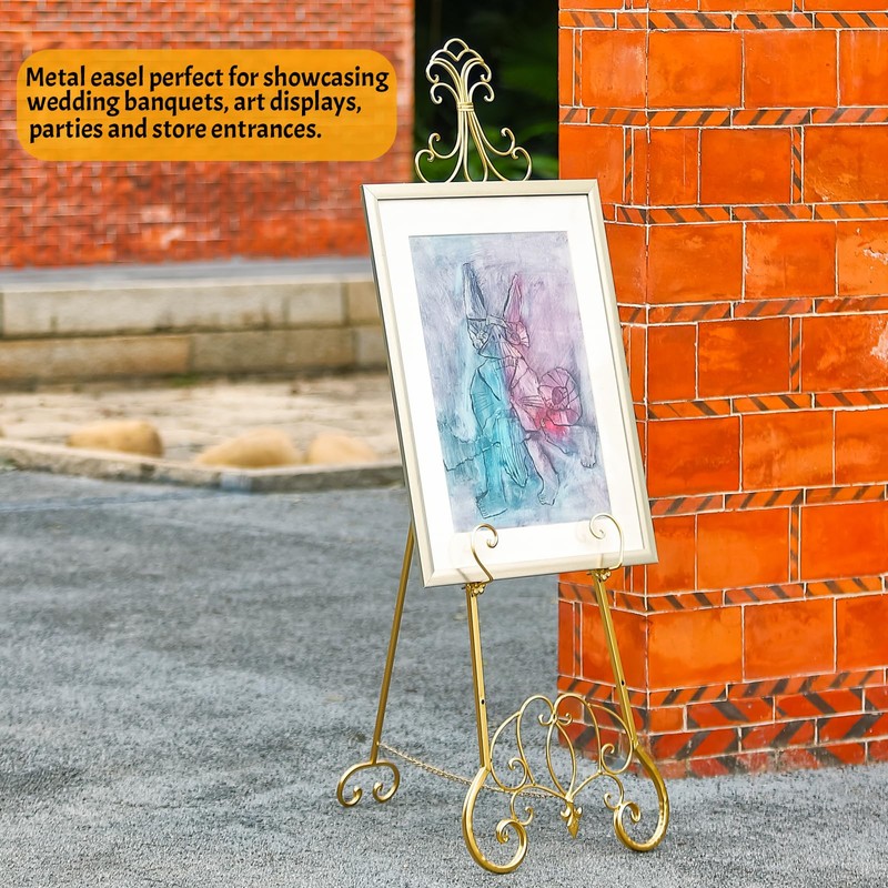 XAONIEN Gold Easel Stand for Sign, Adjustable Height Metal Easel