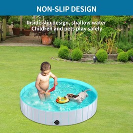 PETZOOKA Foldable Dog Pet Bath Pool,Hard Plastic Collapsible Pet Bath Tub & Wading Pool or Dogs and Cats for Indoor/Outdoor Use,Grey 47x12 Inches