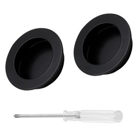 Biaungdo 2 Pcs Black Round Recessed Cabinet Pulls, Stainless Steel Door Finger Pulls Cabinet Handles Sliding Barn Door Pulls for Closet, Cabinet, Drawer, Dresser(50mm/2in Diameter)