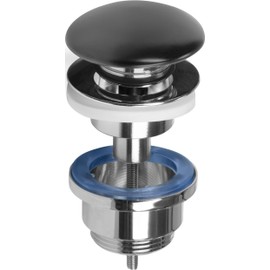 Cornat T317426 Drain Valve for Washbasins - 1 1/4 Inch External Thread - Diameter 66 mm - With Push-Open Function - Matt Black / Pop-Up Valve / Sink Drain