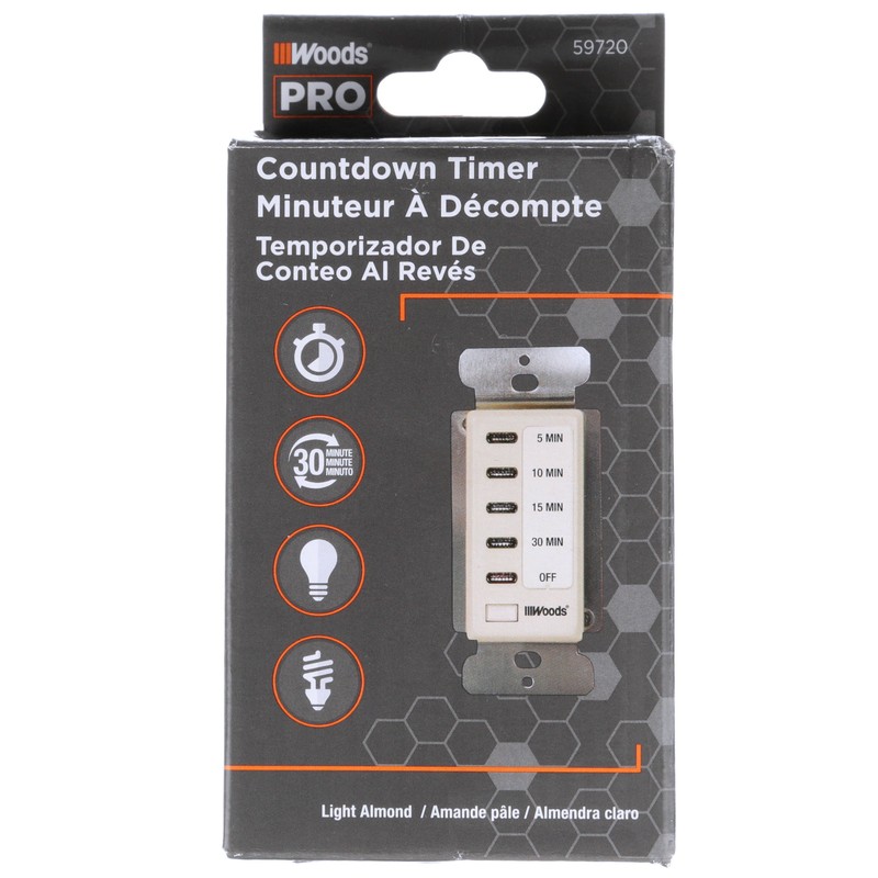 Woods 59720WD In-Wall 30-Minute digital countdown timer; Light Almond