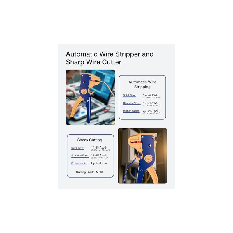 VCELINK Wire Stripper and Cutter, Professional Quick Strip Automatic Wire