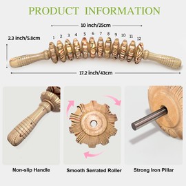 Wooden Curved Handheld Roller Massager Stick- 12 Rollers Wood Therapy Tool for Trigger Point, Fascia & Cellulite Reduction, Lymphatic Drainage, Muscle Tension Relief & Body Shaping (Wood Grain)