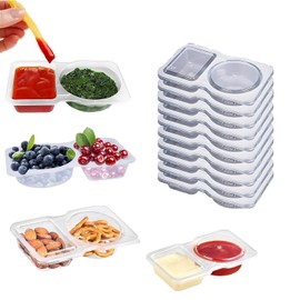 75F 10 Sets Double Condiment Containers with Lids,Transparent Plastic Sauce Snack Containers for Dips, Snacks, Travel Size Condiments