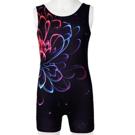 MODAFANS Leotards for Girls Gymnastics with Shorts Dance Unitards Tumbling Biketards with Hair Scrunchie 8-9Years,Sparkly Flower