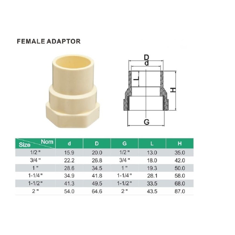 1/2" 10pcs CPVC Female Coupling Thread to Slip (Socket) Pipe
