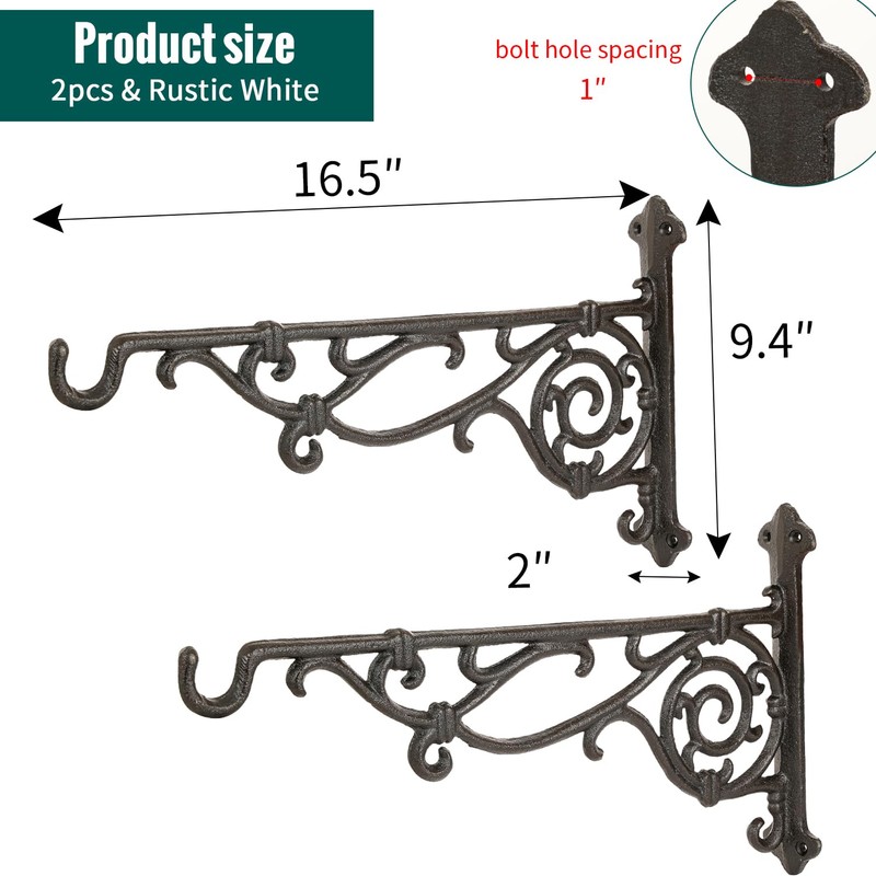 Sungmor Cast Iron Hanging Plant Bracket, 16.5" Large Outdoor Wall