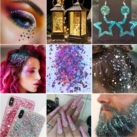 LoveOurHome 150g Chunky Body Glitter Holographic Purple Star Moon Heart Butterfly Glitters Flakes Sequins Accessories for Resin/Crafts/Nails/Makeup