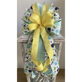 The Glitz & Glam Boutique 10" Handmade Aqua Floral Spring Wired Wreath Bow - Easter Bow