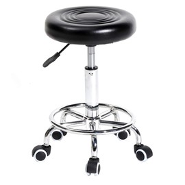 CDMGLC Pu Leather Round Stool Rotating Bar Stool Adjustable Salon Stool Adjustable Stool Office Desk Chair with Back and Wheels Massage Stool Swivel for Home Office Spa Shop (Black)