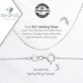 Sea of Ice - Cadena de plata de ley de 1 mm de grosor y delicada cadena de cable plano, 35,5-91,4 cm