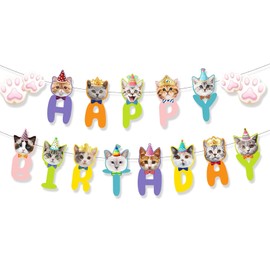 Cat Themed Birthday Banner Kitten Decorations for Party Supplies