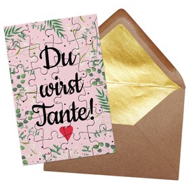PR Print Royal Photo Puzzle - Du wirst Tante - Includes Envelope with Gold Inlay - Gift for Sister Aunt - Announcement Birth & Pregnancy - 24 Pieces