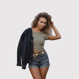 YooAi Western Chain Belt Vintage Concho Cowgirl Waist Chain Belt for Women Dresses Jeans Adjustable B-Gold 56 L